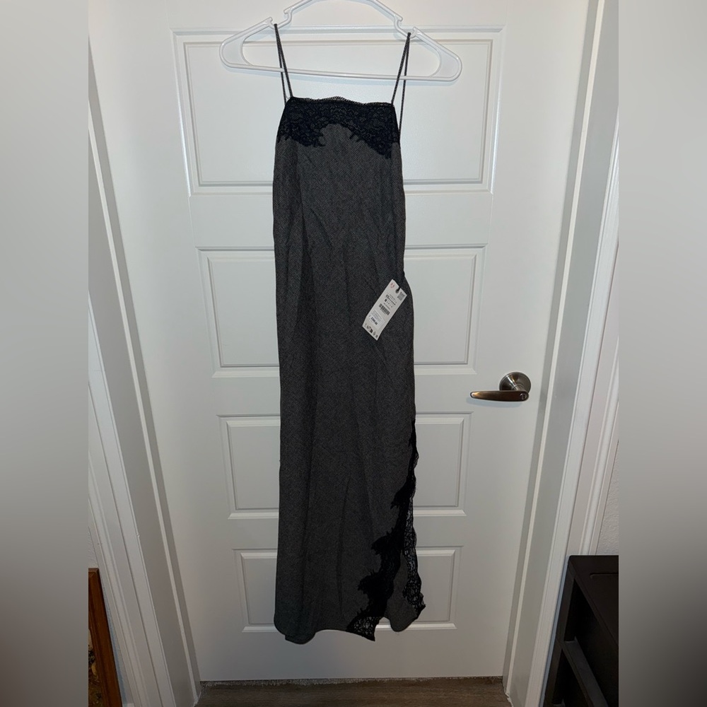 Black Lace-Trim tweed Dress